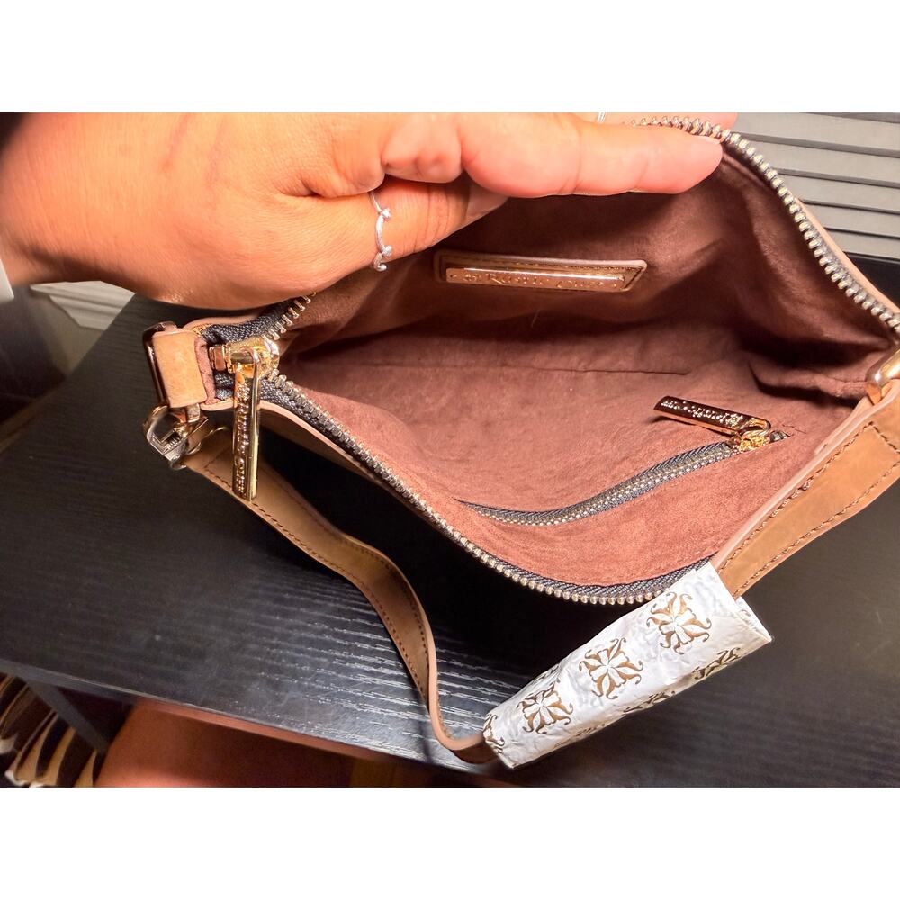 Rustic Cuff Cheyenne Suede Shoulder Bag Tan Camel Leather Gold Tone Purse2 - Picture 8 of 12
